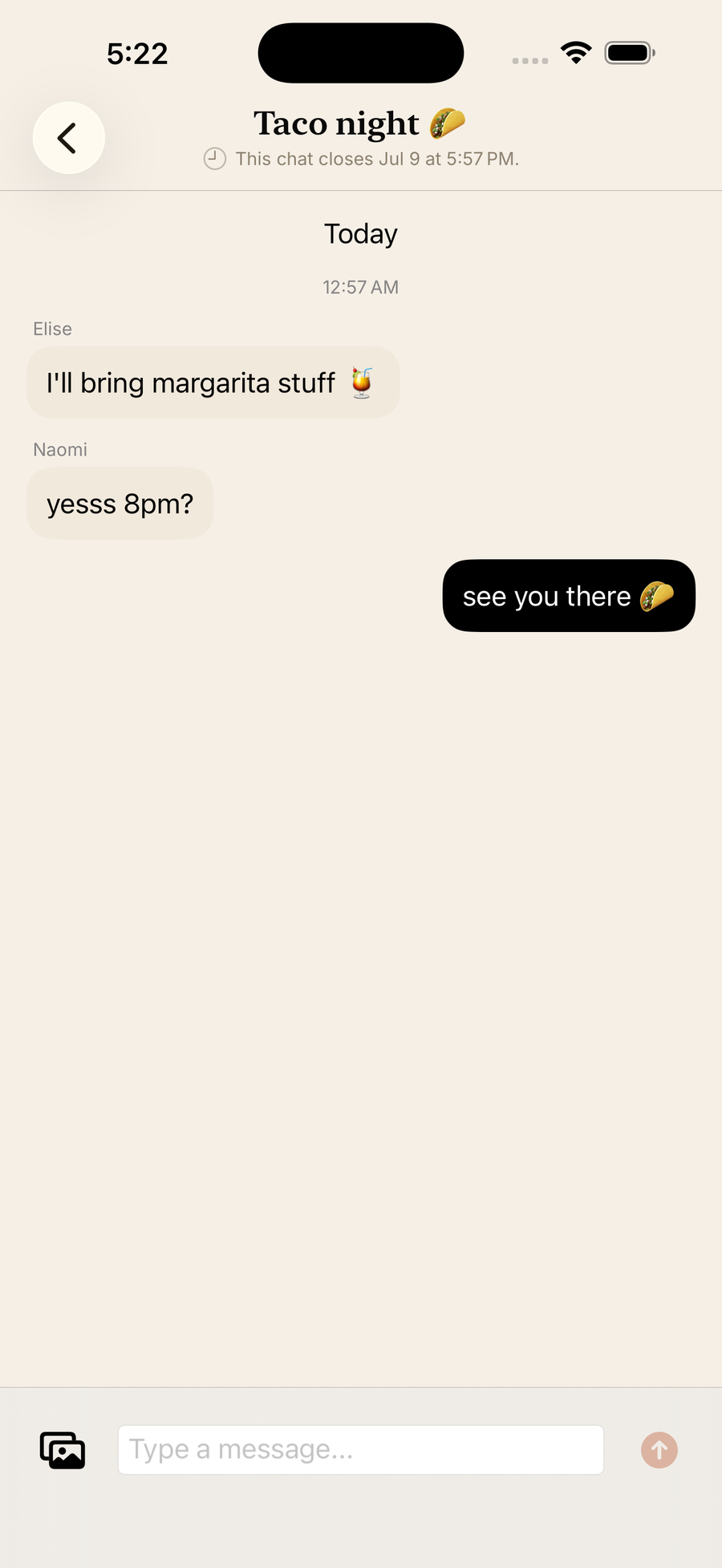 Event chat for Taco night