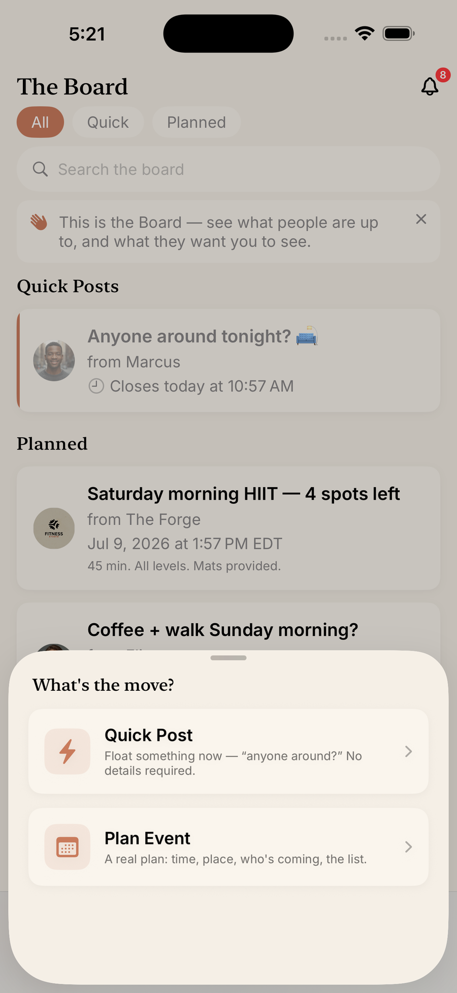 What's the move — Quick Post or Plan Event